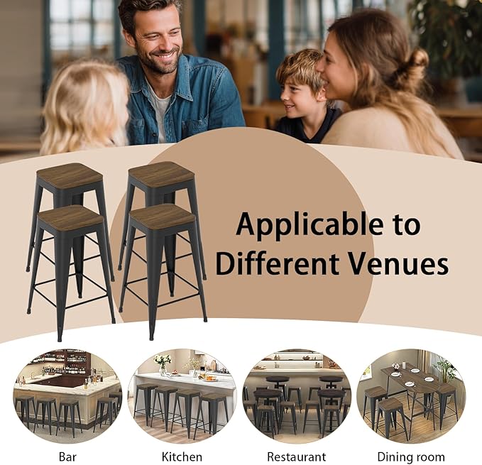 26 inch Backless Bar Stools Set of 4, Indoor Metal Bar Stools - Image 7