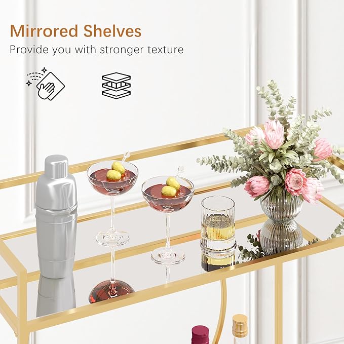 RiteSune Gold Bar Cart, Modern Wine Cart - Image 4