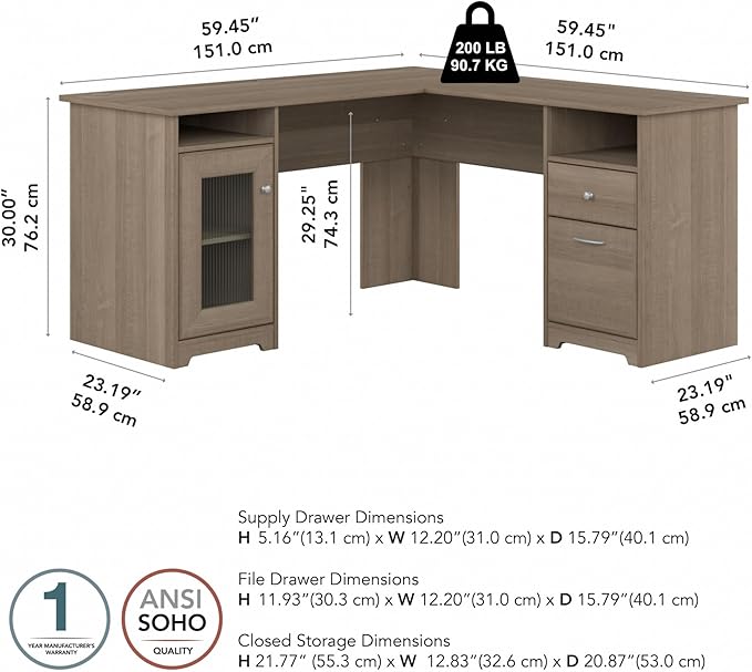 Bush Furniture Cabot L Shaped Computer Desk in Ash Gray | Corner Table - Image 3