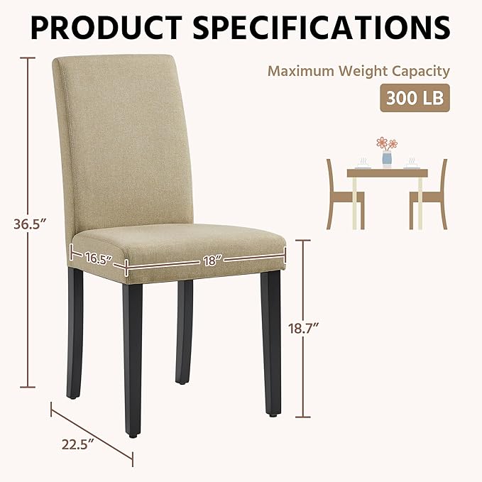 Yaheetech Dining Chairs Set of 2 Fabric Upholstered Parson Kitchen Chairs - Image 3
