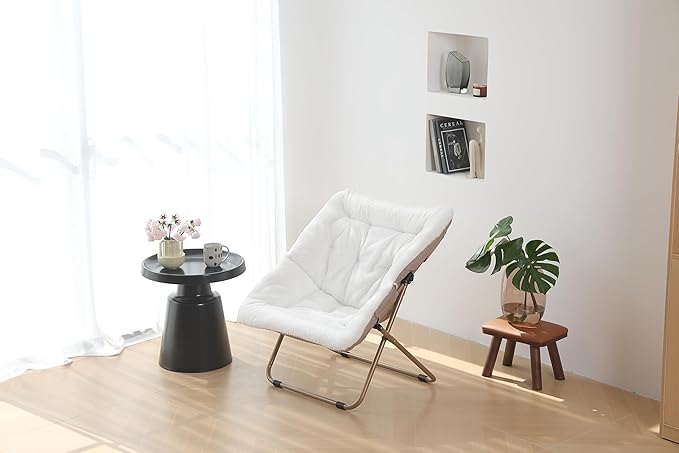 Saucer Chair, Comfy Bedroom Chairs, Oversized Folding Faux Fur Chair, Foldable - Image 8
