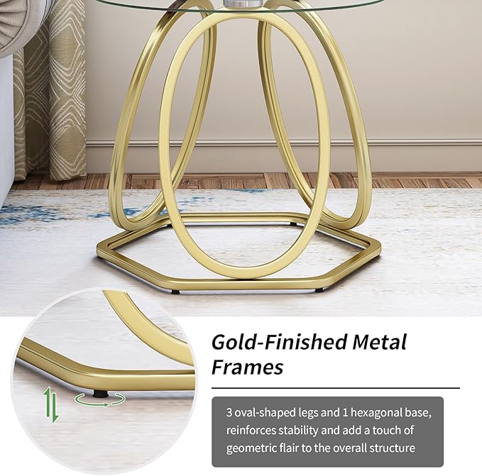 O&K FURNITURE Gold Modern Round Glass End Table - Image 6