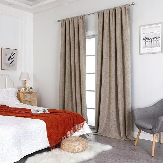 Joydeco Natural Linen Curtains 96 inch Length 2 Panels Set Burg 100% Blackout - Image 8