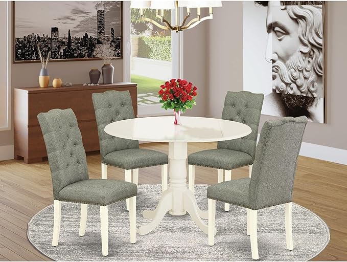 East West Furniture DLEL5-WHI-07 5 Piece Dining Room Table Set Includes a Round - Image 6