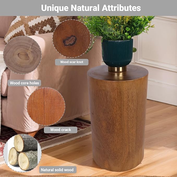 Athaliah Wooden Tree Stump Stool, Decorative Garden Stool Wood Stump Table - Image 3