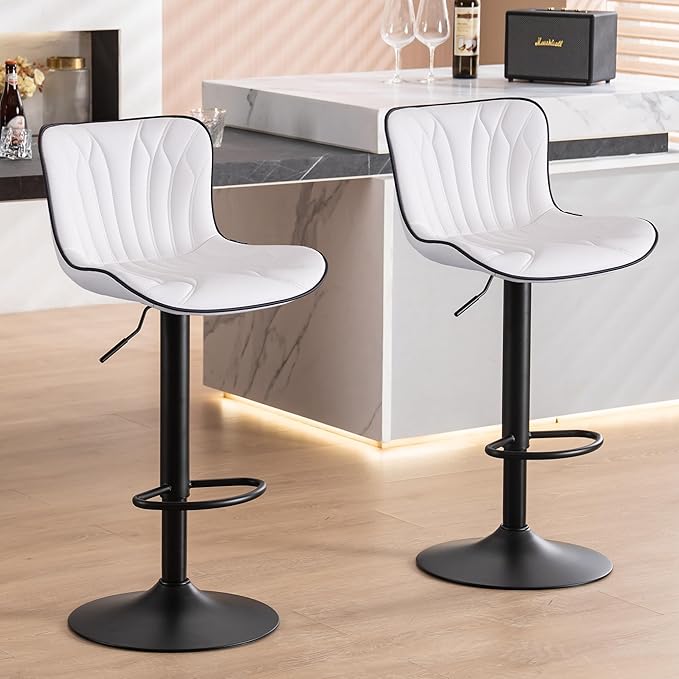 YOUNIKE White Bar Stools Set of 2 Modern Kitchen Counter Height Bar Chair by YOUNIKE