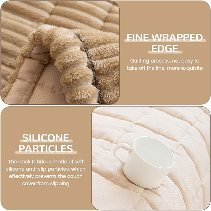 OTOB Sofa Covers for 3 Cushion Couch Washable, Fuzzy Non Slip Pet Friendly - Image 3