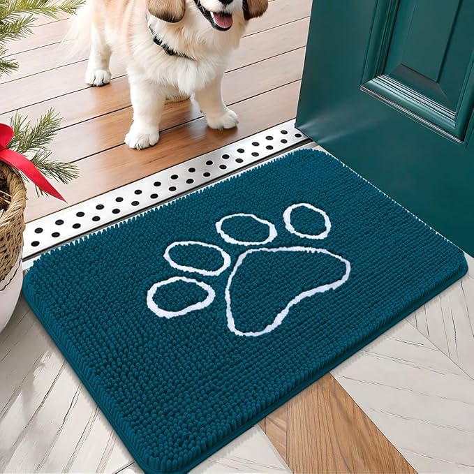 OLANLY Door Mat for Muddy Dog Paws 24x16, Absorbent Chenille Mud Doormat by OLANLY