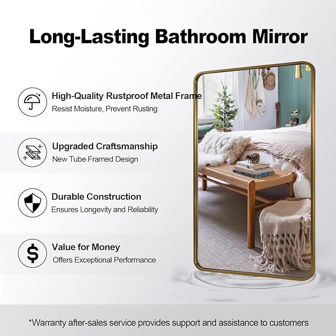 ANDY STAR Brushed Gold Bathroom Mirror 48”X30”, Brass Bathroom Vanity Mirror - Image 7