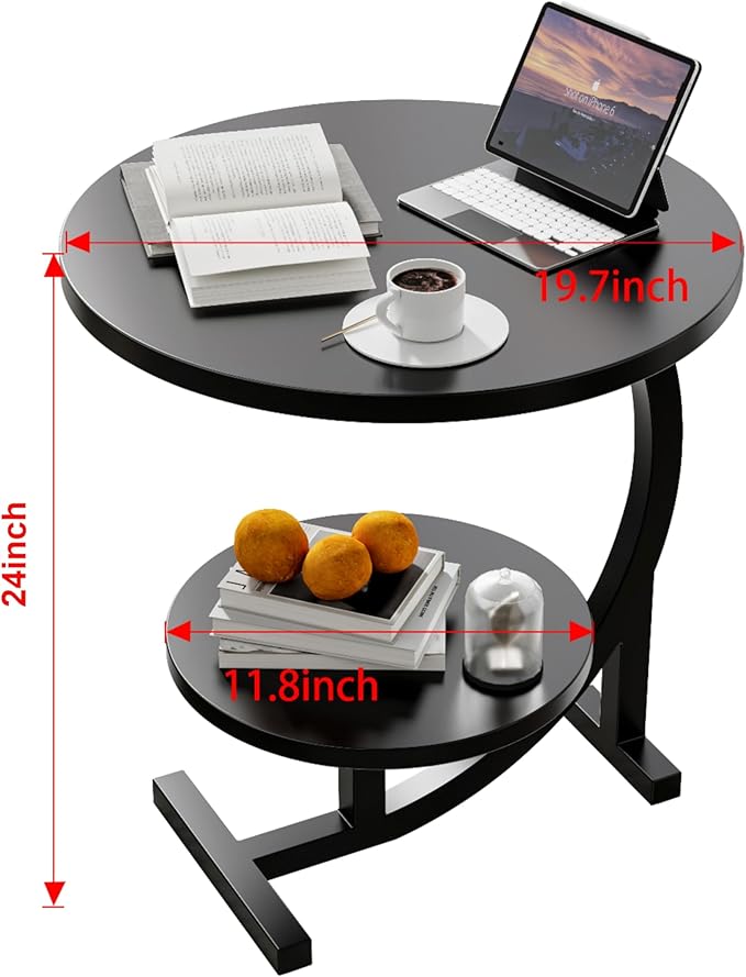 C-Shaped End Table, 2 Tiers Round Side Table, Sofa Small Side Table - Image 3
