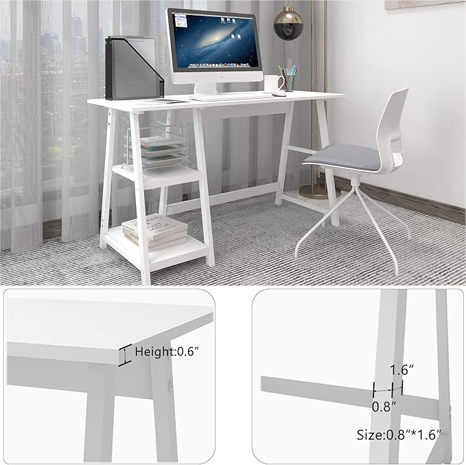 Natwind 47" White Desk with 2-Tier Storage Shelves, Home Office Computer Desk - Image 3