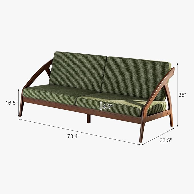 73.4" Solid Wood Upholstered Sofa, Comfortable Seat Cushion, Removable Cover - Image 2