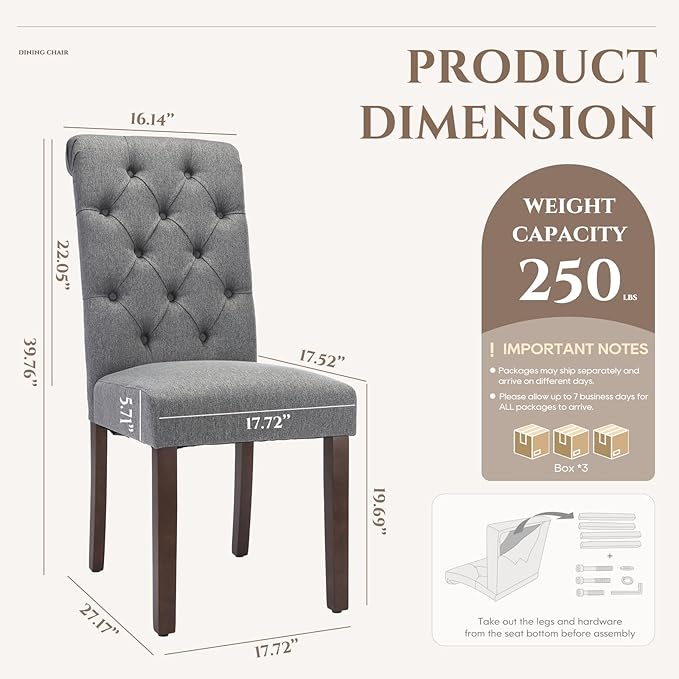 COLAMY Tufted Dining Chairs Set of 6, Parsons Dining Room Chairs Upholstered - Image 3