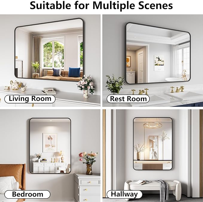 Koonmi Metal Framed Bathroom Mirror, High-Definition Tempered Glass Bathroom - Image 4