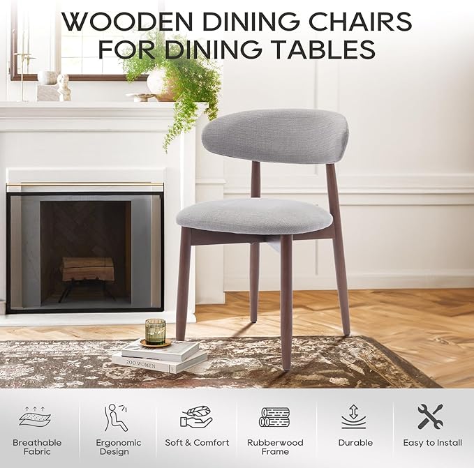 COLAMY Wooden Dining Chairs Set of 6, Modern Fabric Upholstered Dining Room - Image 8