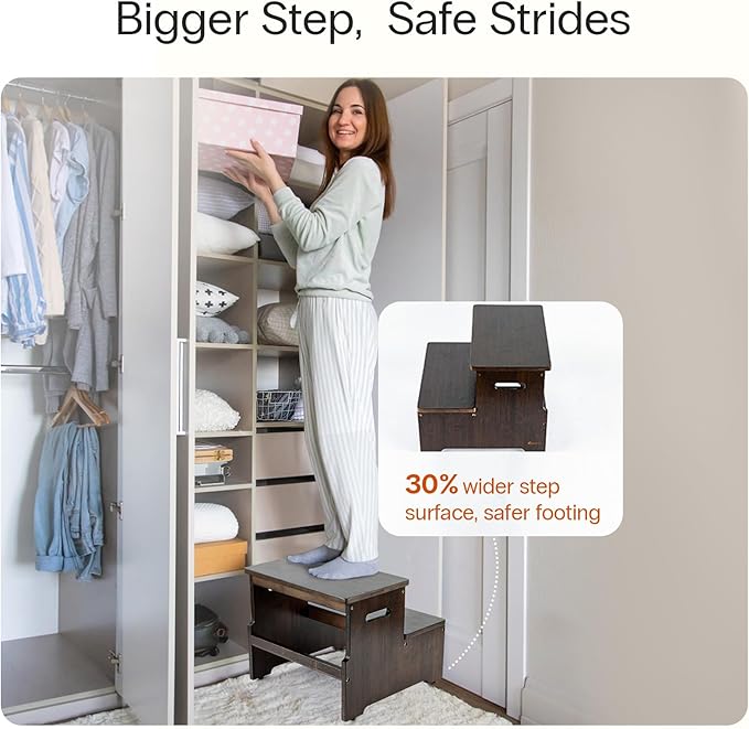 StrongTek Bed Step Stool for High Beds, Large Surface Bamboo 2-Step Stool for - Image 2