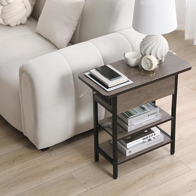 Modern End Table with Charging Station, Narrow Side Table with USB Ports & - Image 6