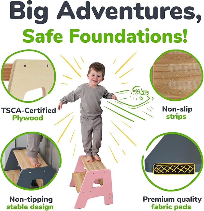 2-Step Wooden Step Stool for Toddlers | Kids Stool for Bathroom Sink & Kitchen - Image 3