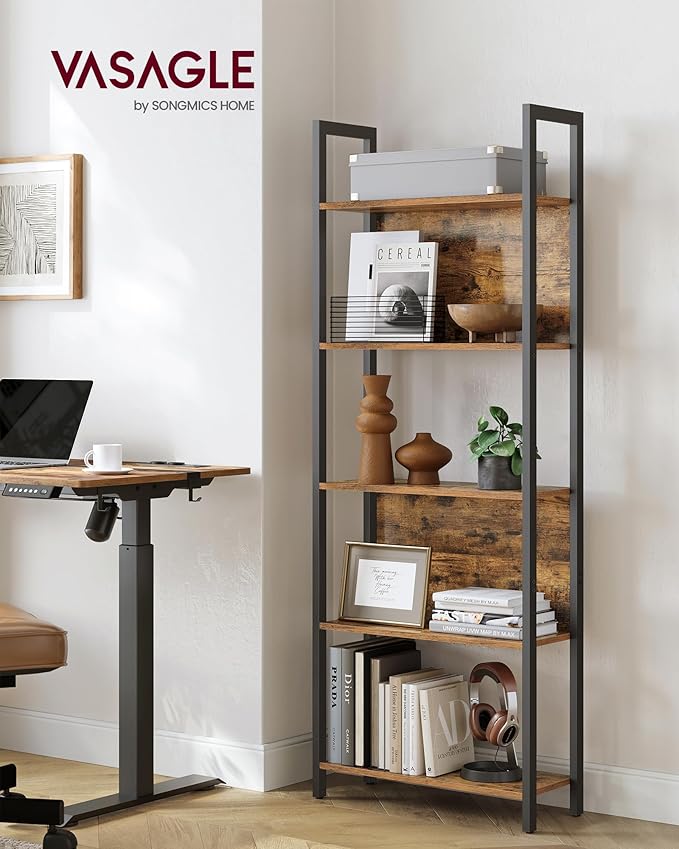 VASAGLE 5-Tier Bookshelf, Book Shelf, Industrial Bookcase, - Image 3