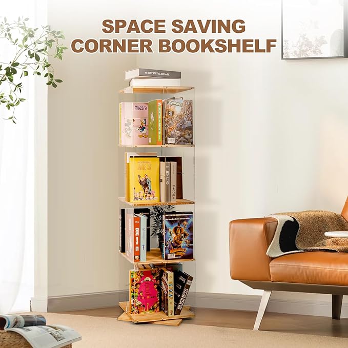 Rotating Bookshelf, 360 Degree Revolving Bookcase, 4-Tier Spinning Bookshelf - Image 5