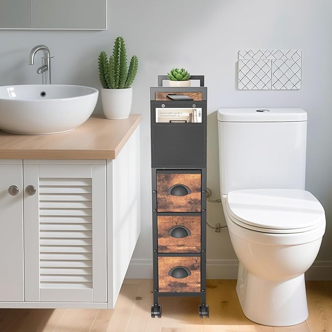 3 Drawer Narrow Dresser Side End Table Small Spaces, Slim Nightstand Bedside - Image 2