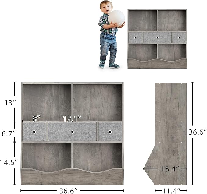 IDEALHOUSE 7-Cubby Large Kids Toy Storage Organizer, Children Wood Bookcase and - Image 2