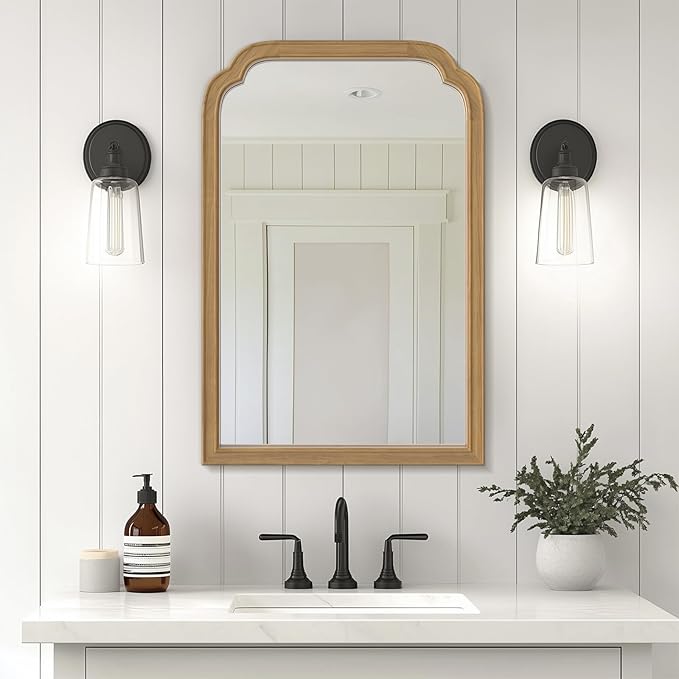 WallBeyond Wood Frame Wall Mirror Rounded Corner Arch Rectangle Mirror by WallBeyond