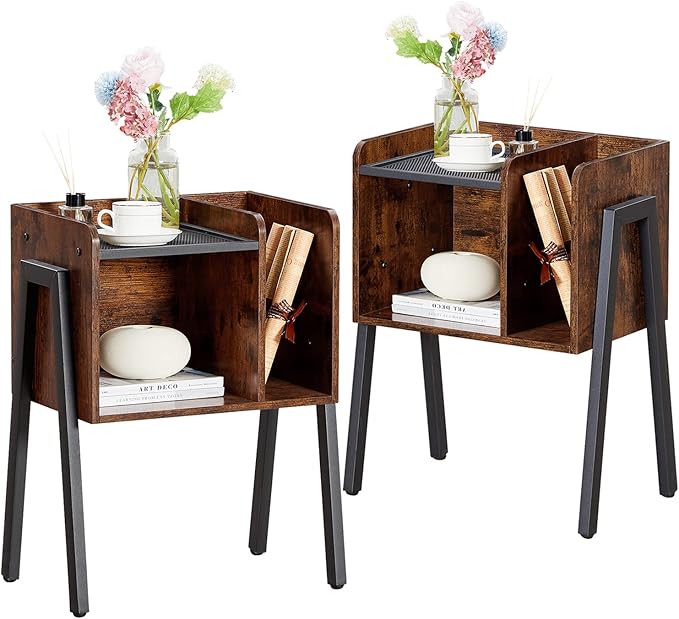 VECELO Nightstand Set of 2, Industrial Side End Table/Stackable Accent Furniture by VECELO
