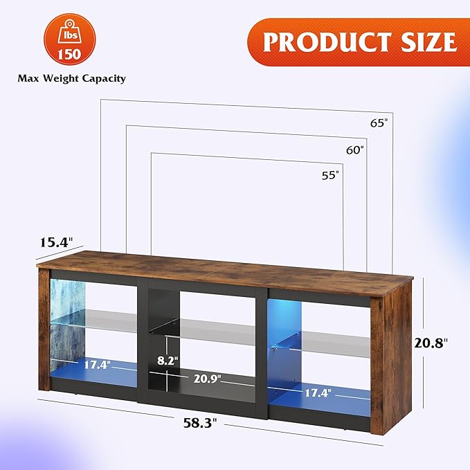 WLIVE LED TV Stand for 65 Inch TV, Modern Entertainment Center - Image 3