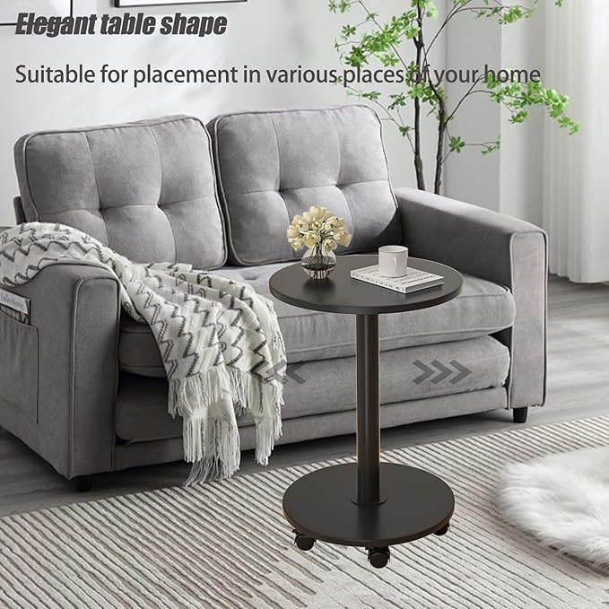 Pedestal Table on Wheels TV Tray Table, Rotating Couch Round Tables, Small Side - Image 8