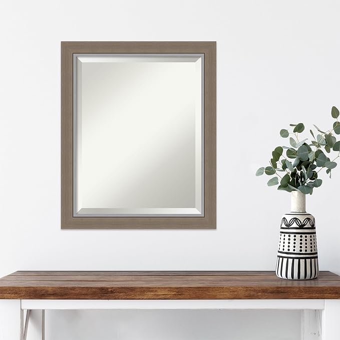 Amanti Art Brown Wall Mirror 23x19 Eva Brown Narrow Rectangle Bathroom Mirror - Image 4