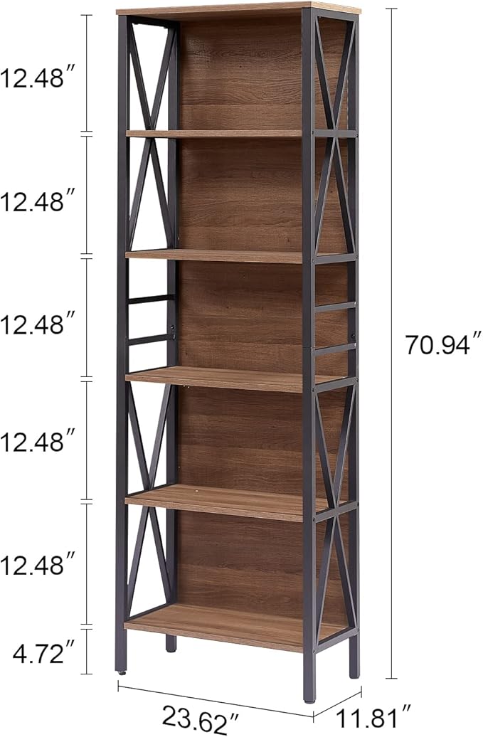 HOMISSUE Tall Bookshelf, 6-Tier Book Shelf, Rustic Wood Metal Bookshelves and - Image 2