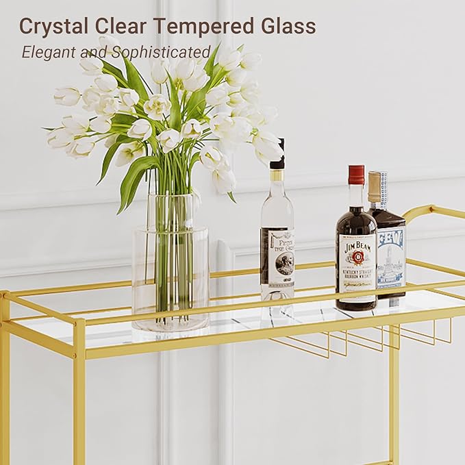 Gold Bar Cart, Home Bar Serving Cart - Image 2
