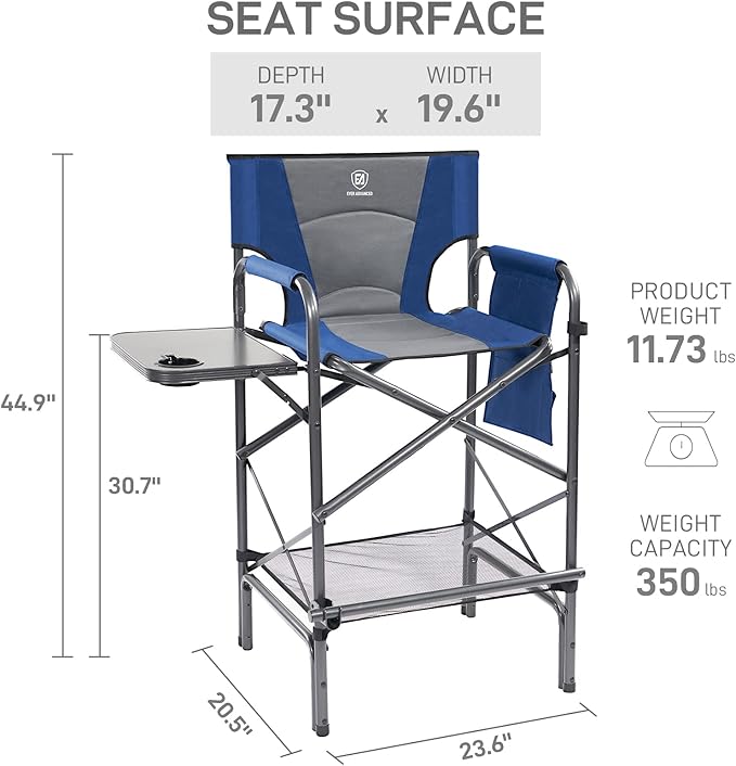EVER ADVANCED Tall Folding Chair 30.7" Seat Height Directors Chair High - Image 3