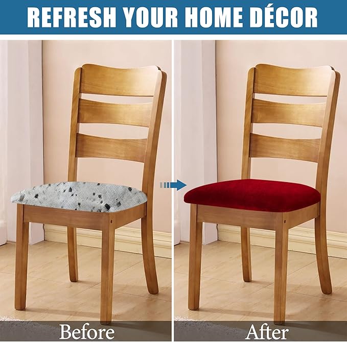 Smiry Velvet Seat Covers for Dining Room Chair Set of 6, Stretch Fit Removable - Image 5
