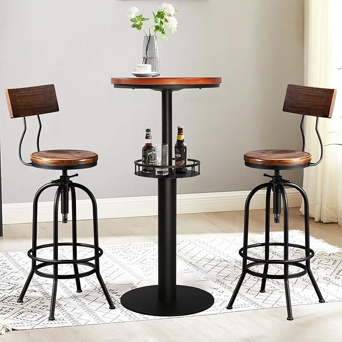 LOKKHAN Industrial Bar Stool-26-32 Inch Adjustable Swivel Round Wood Metal - Image 8