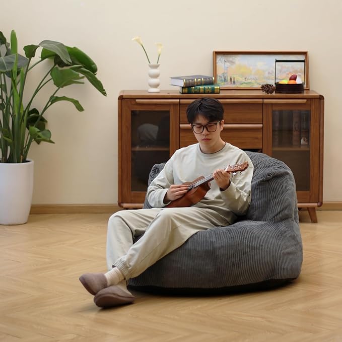 N&V Large Crescent Bean Bag Chair, Adult Size Bean Bag Sack, Foam Filling - Image 4