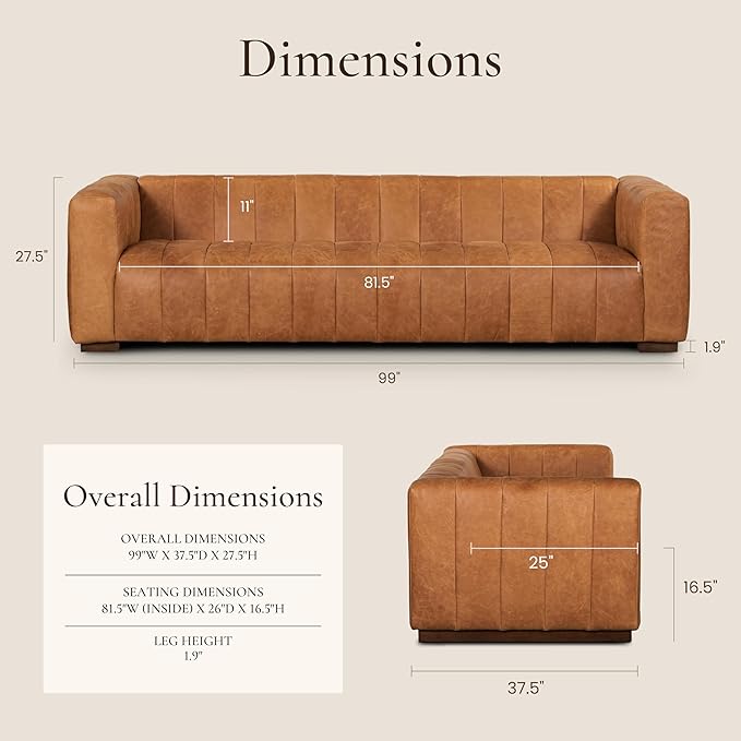POLY & BARK Canale 99" Sofa in Cognac Tan - Image 2