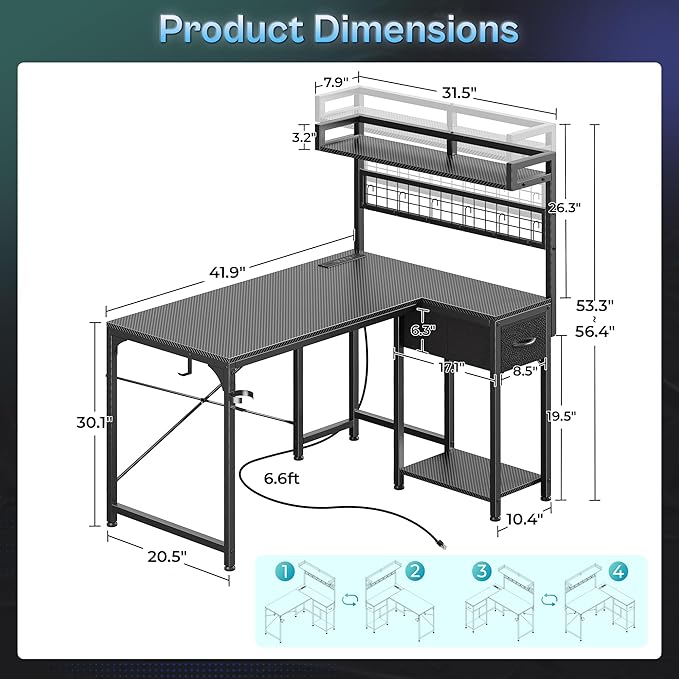 PRAISUN L Shaped Gaming Desk - Image 2