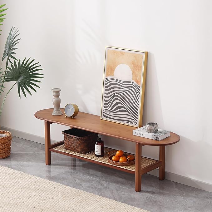Tiita TV Stand with Storage for TV up to 65 inch, Bamboo Rattan TV Console - Image 5