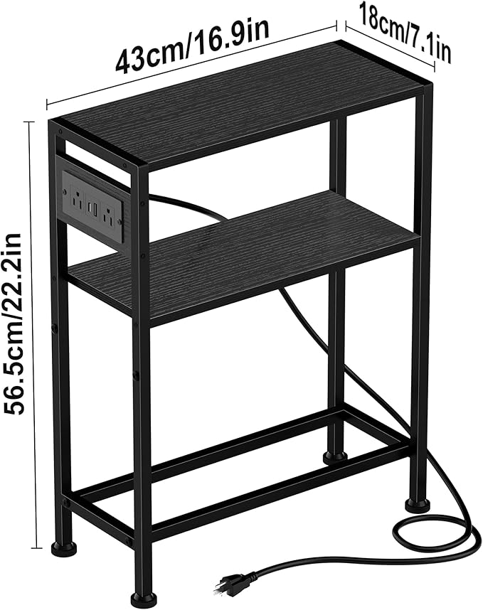 Small Narrow Side Table with Charging Station, Skinny End Table - Image 3