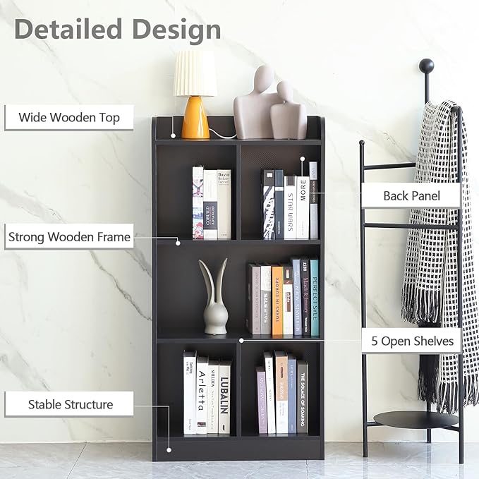 Book Shelf with Back Panel Stability 5 Cube Bookcase Multifunctional Cube - Image 7