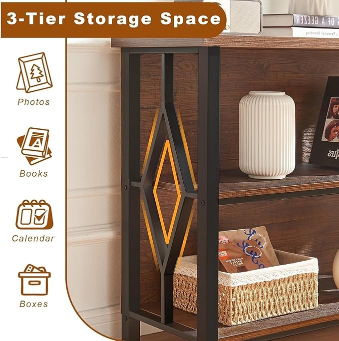HOMISSUE Bookshelf, 3-Tier Rustic Small Bookshelf, Industrial Shelf Bookcase - Image 4