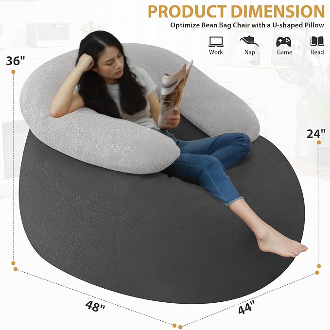 HABUTWAY Bean Bag Chair with U-shaped Pillow - Image 2