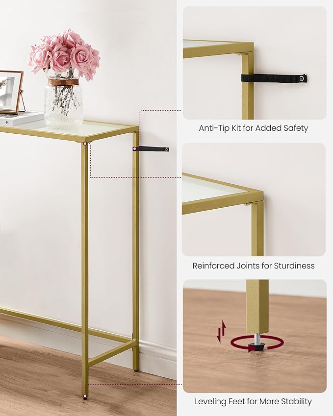 VASAGLE Entryway Table, Console Table, Tempered Glass Tabletop, Modern Sofa - Image 8