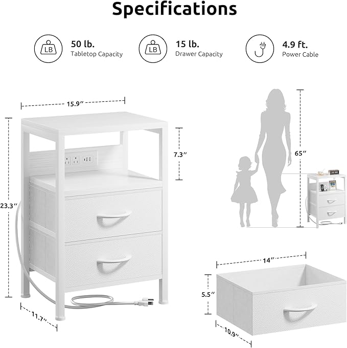 NightStand Bedside Charging Table Bedroom - Image 2