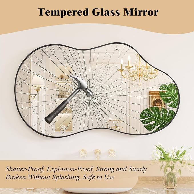 WEER Irregular Wall Mirror, 20x36 inch Black Asymmetrical Mirror Wall Mounted - Image 4