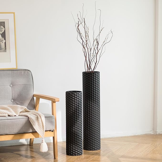 Sziqiqi Black Tall Floor Vase: 27.6/21.7in Metal Cylinder Vases Extra Large by SZIQIQI