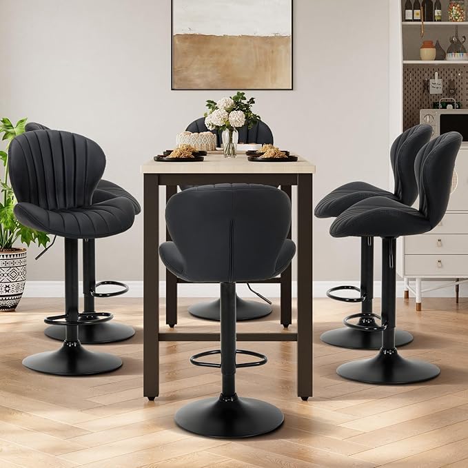 COLAMY Bar Stools Set of 1, Modern Swivel Bar Chairs, Adjustable Faux Leather - Image 6