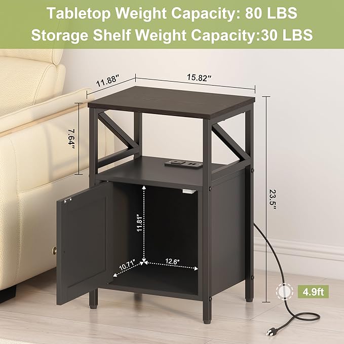 Farmhouse Side Table with Charging Station -3-Tier USB Ports & Outlets End Table - Image 2